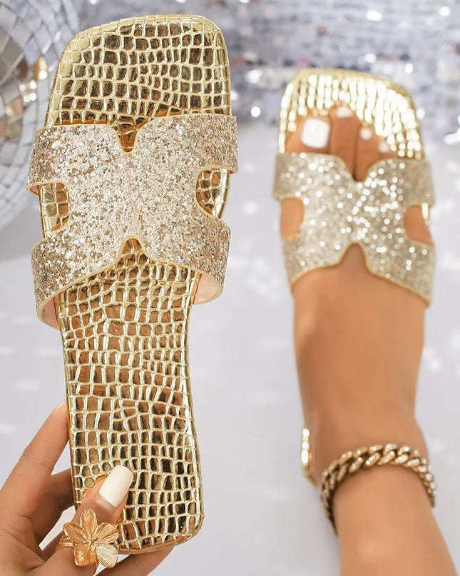 Open Toe Flats Sandals Gold