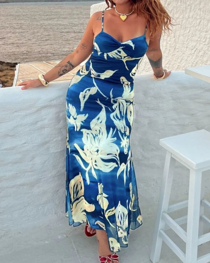 Printed Sweetheart Neck Maxi Dress
