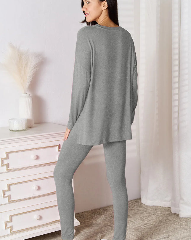 Basic Bae Bamboo Full Size V-Neck Long Sleeve Top and Pants Lounge Set