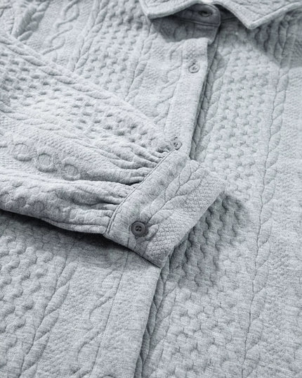 Cable Texture Puff Sleeve Loose Shacket