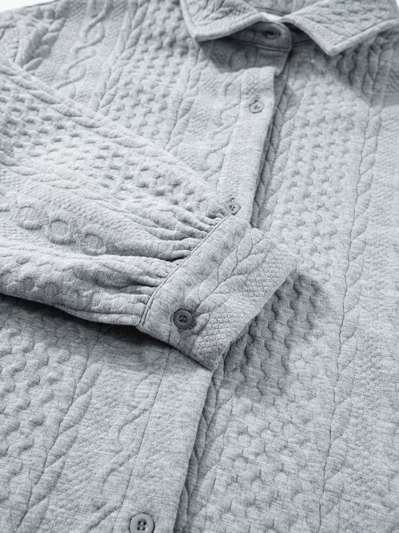 Cable Texture Puff Sleeve Loose Shacket