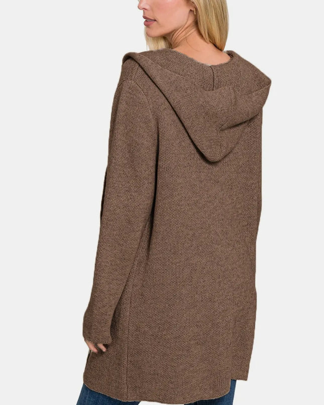 Zenana Hooded Open Front Sweater Cardigan