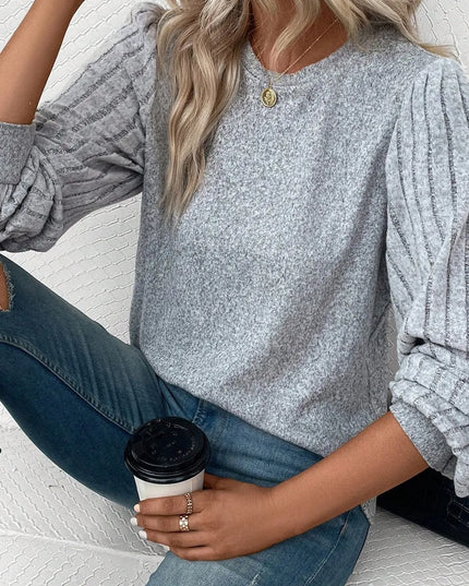Ribbed Round Neck Long Sleeve Knit Top