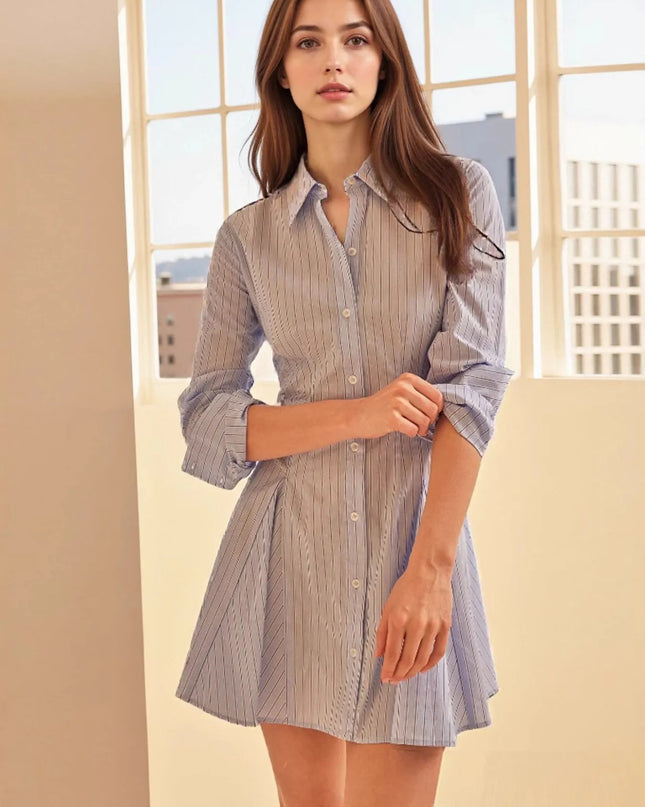 Striped Button Up Shirt Dress
