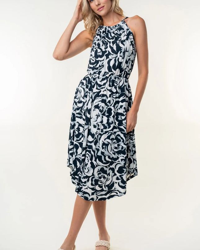 White Birch Tied Ruched Floral Sleeveless Knee Length Dress