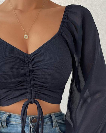 Drawstring Sweetheart Neck Cropped Top