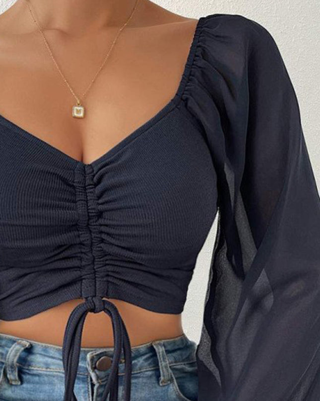 Drawstring Sweetheart Neck Cropped Top