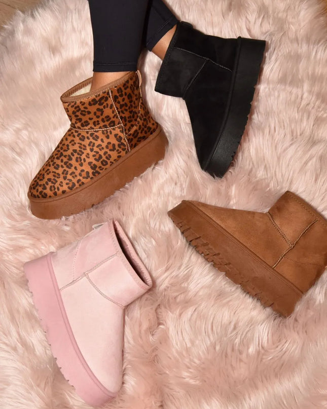 WILD DIVA Thermal Furry Leopard Platform Booties