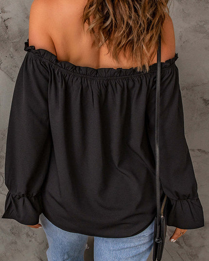 Off-Shoulder Flounce Sleeve Blouse 