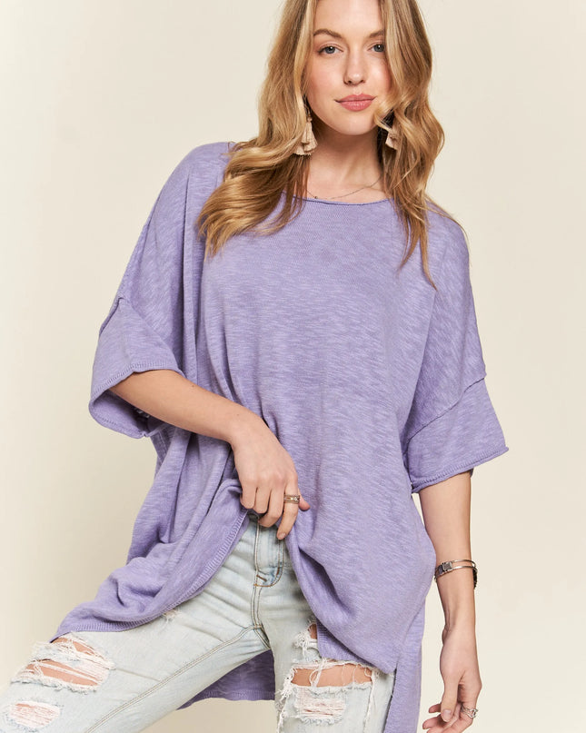ADORA Drop Shoulder Loose Fit Knit Tunic Top