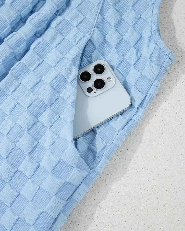 Checkered Pocketed Wide Leg Overalls