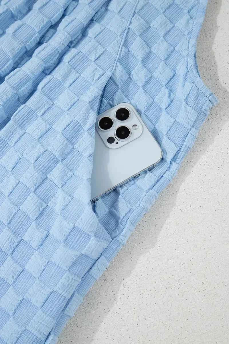 Checkered Pocketed Wide Leg Overalls