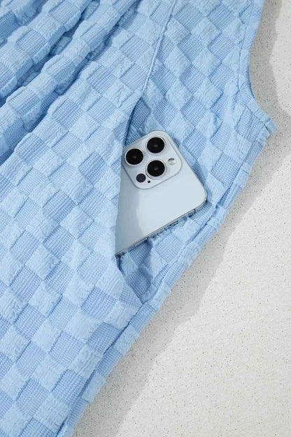 Checkered Pocketed Wide Leg Overalls