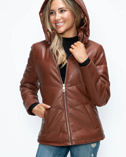 How Dare U Pocketed Zip Up Puffer Jacket with Removable Hood