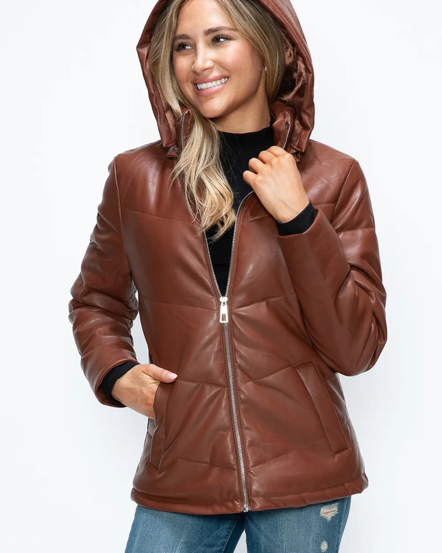 How Dare U Pocketed Zip Up Puffer Jacket with Removable Hood