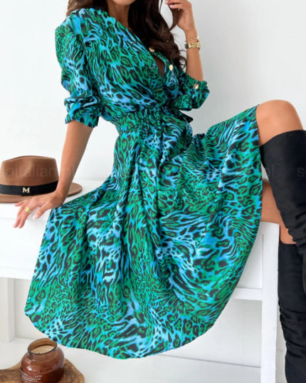 Printed Tie Waist Midi Dress 