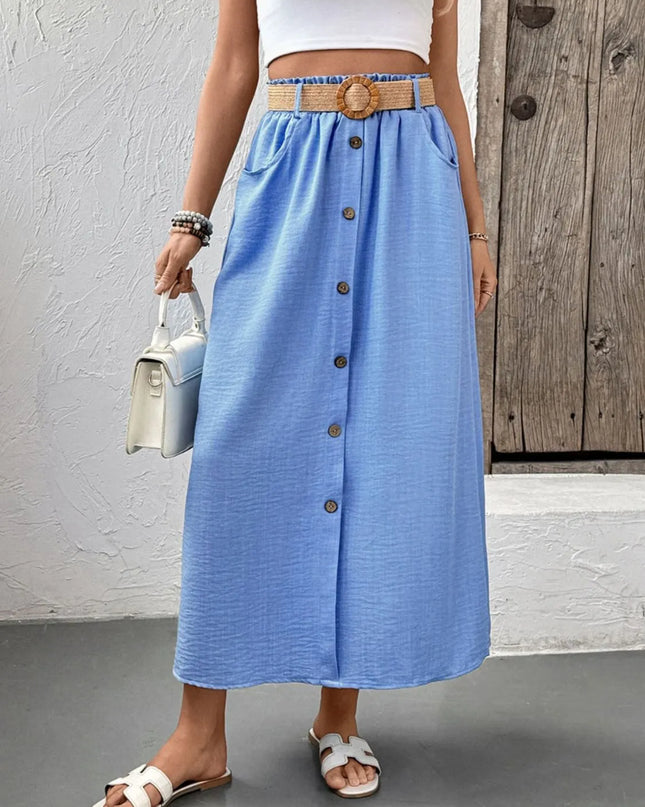 Decor Button Front Midi Skirt