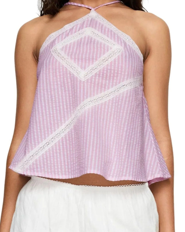 Striped Halter Neck Cami Pink