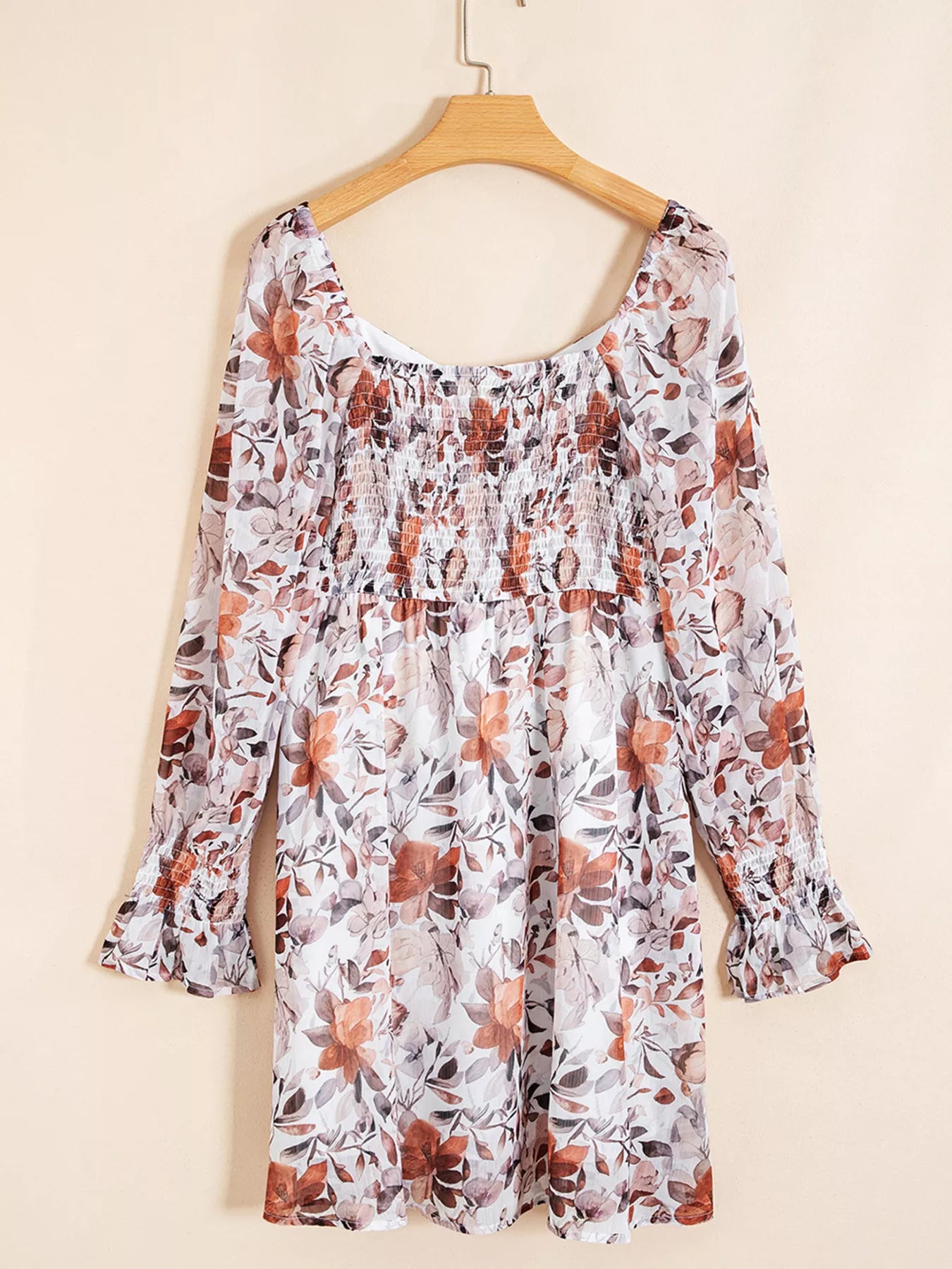 Floral Print Sweetheart Neck Long Sleeve High Waist Mini Dress