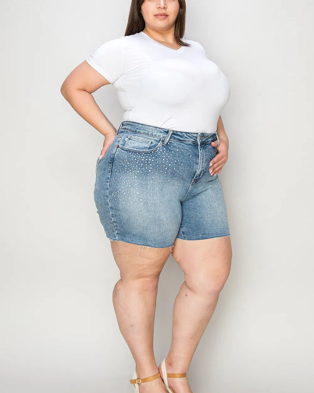 Judy Blue Full Size High Waist Rhinestone Decor Denim Shorts