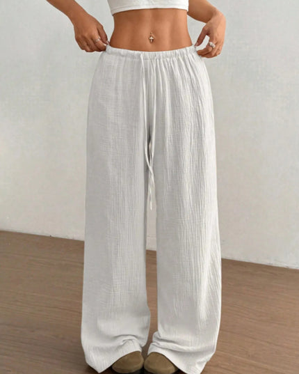 Wide Leg Drawstring Casual Pants White