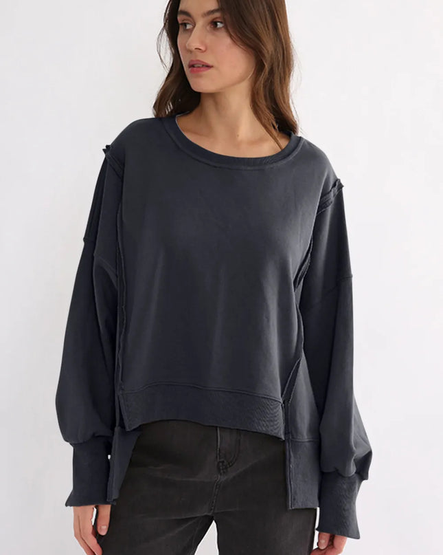 Exposed Seam High-Low Long Sleeve Sweatshirt
