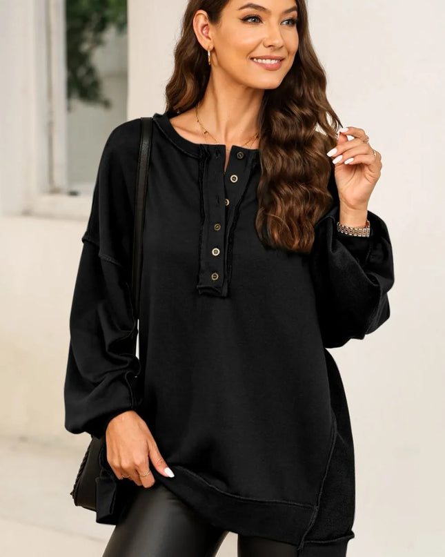 Buttoned Dropped Shoulder Sweatshirt