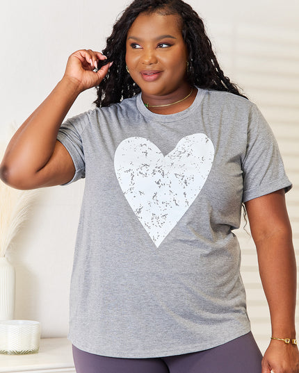 Simply Love Heart Graphic Cuffed Short Sleeve T-Shirt Gray