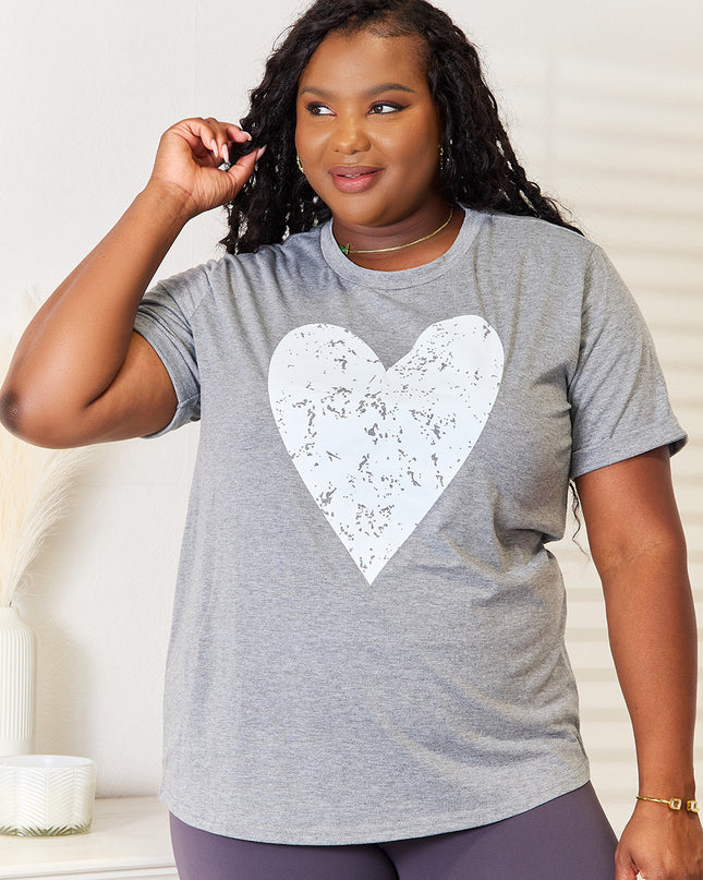 Simply Love Heart Graphic Cuffed Short Sleeve T-Shirt Gray