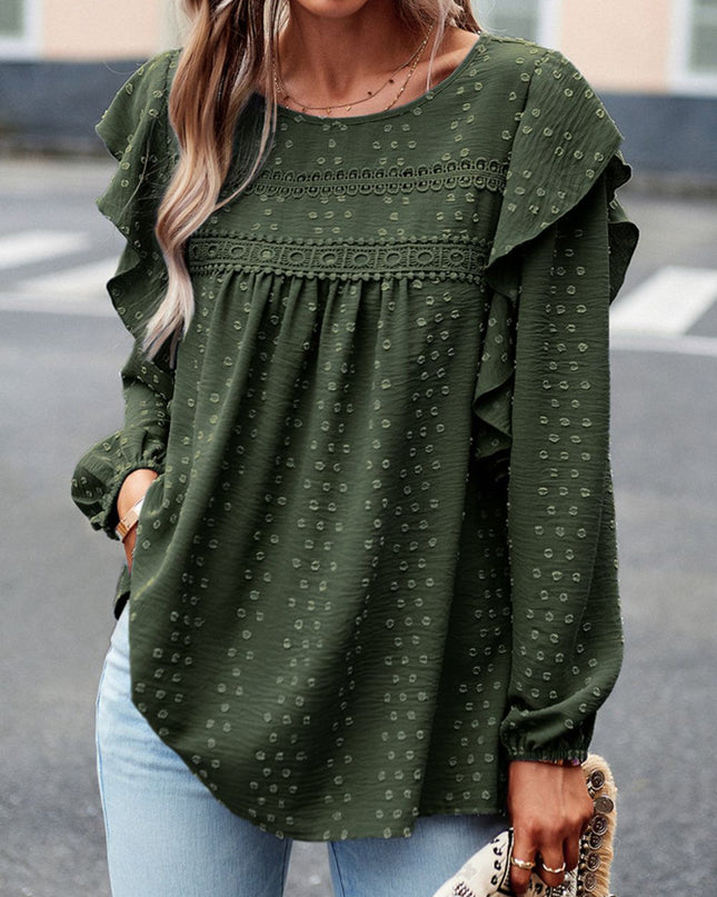 Devine Ruffle Trim Balloon Sleeve Blouse