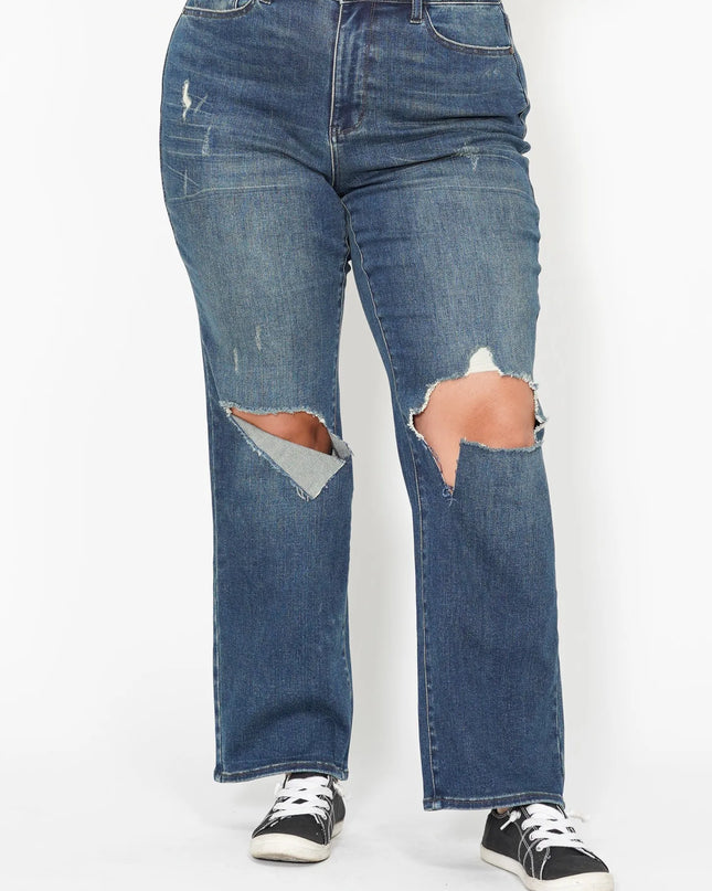 Judy Blue Full Size Hw Ripped Knee Dad Jeans Plus Size