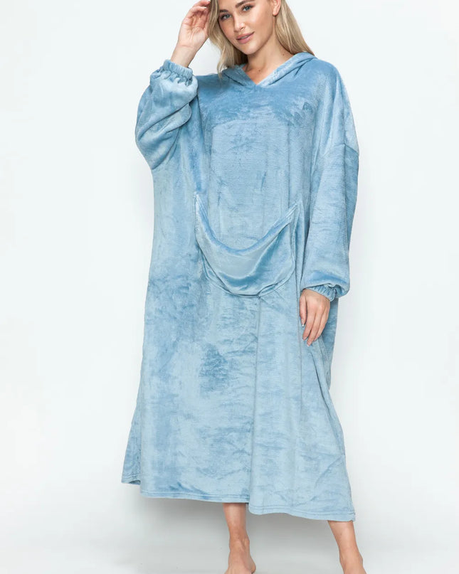 Double Take Full Size Pocketed Hooded Midi Lounge Dress