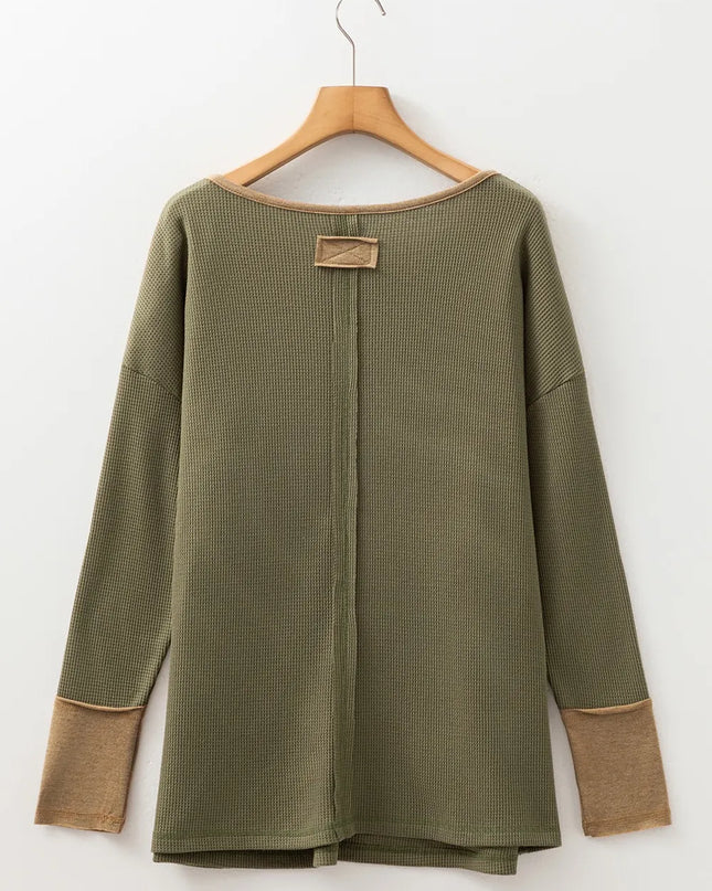 Button Front Contrast Trim Top