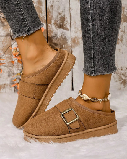 Cozy Buckle Suede Winter Slippers