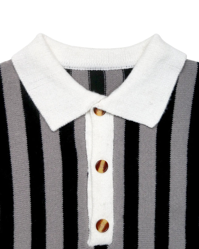 Striped Button Front Long Sleeve Sweater
