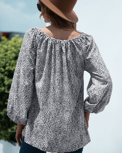 Printed Tie-Neck Balloon Sleeve Blouse