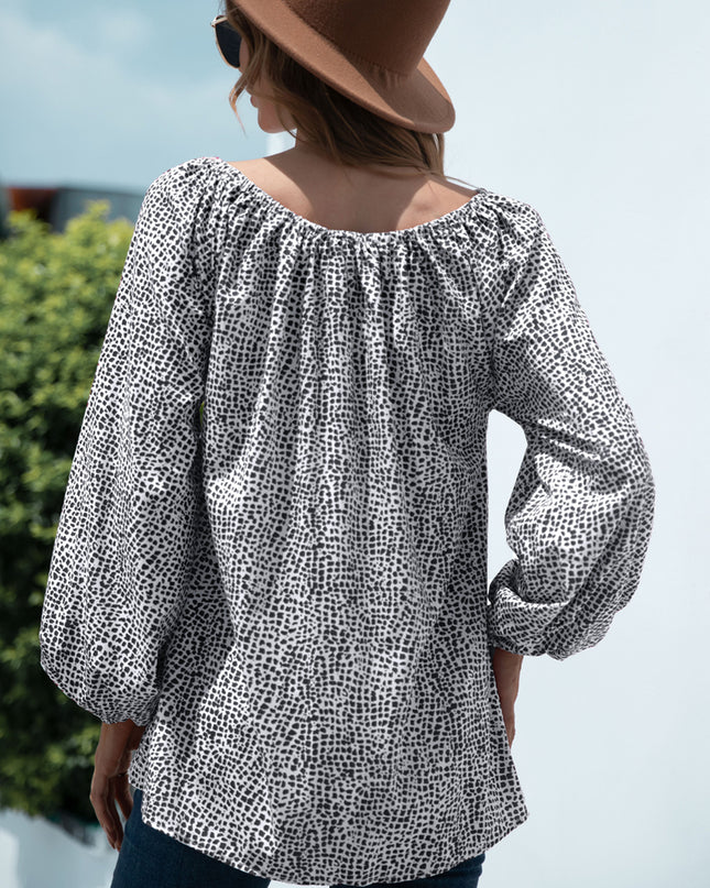 Printed Tie-Neck Balloon Sleeve Blouse