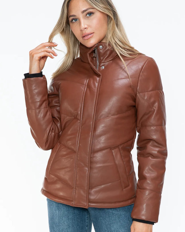 Snobbish Pocketed Zip Up Turtleneck Puffer Jacket