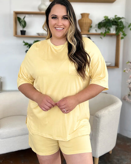 Basic Bae Bamboo Full Size Round Neck Drop Shoulder T-Shirt and Shorts Set