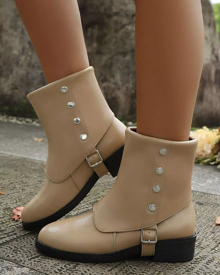 Buckle Block Heels Boots