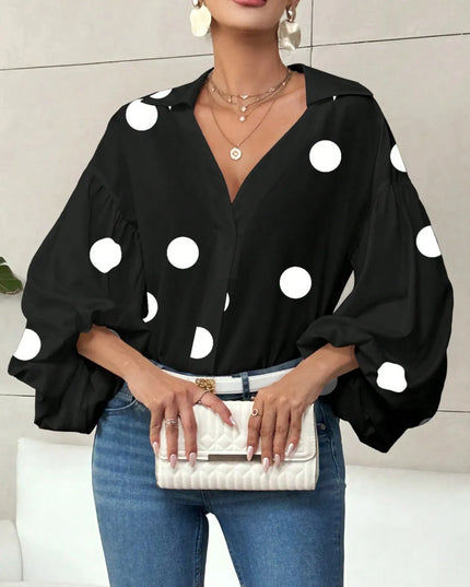 Polka Dot Balloon Sleeve Blouse Black Polka Dots