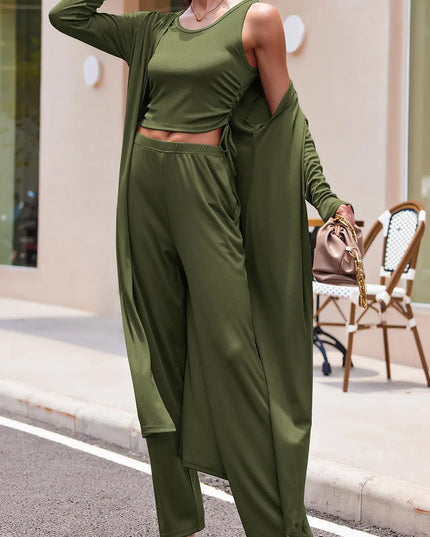 Drawstring Tank, Long Sleeve Cover Up and Pants Set