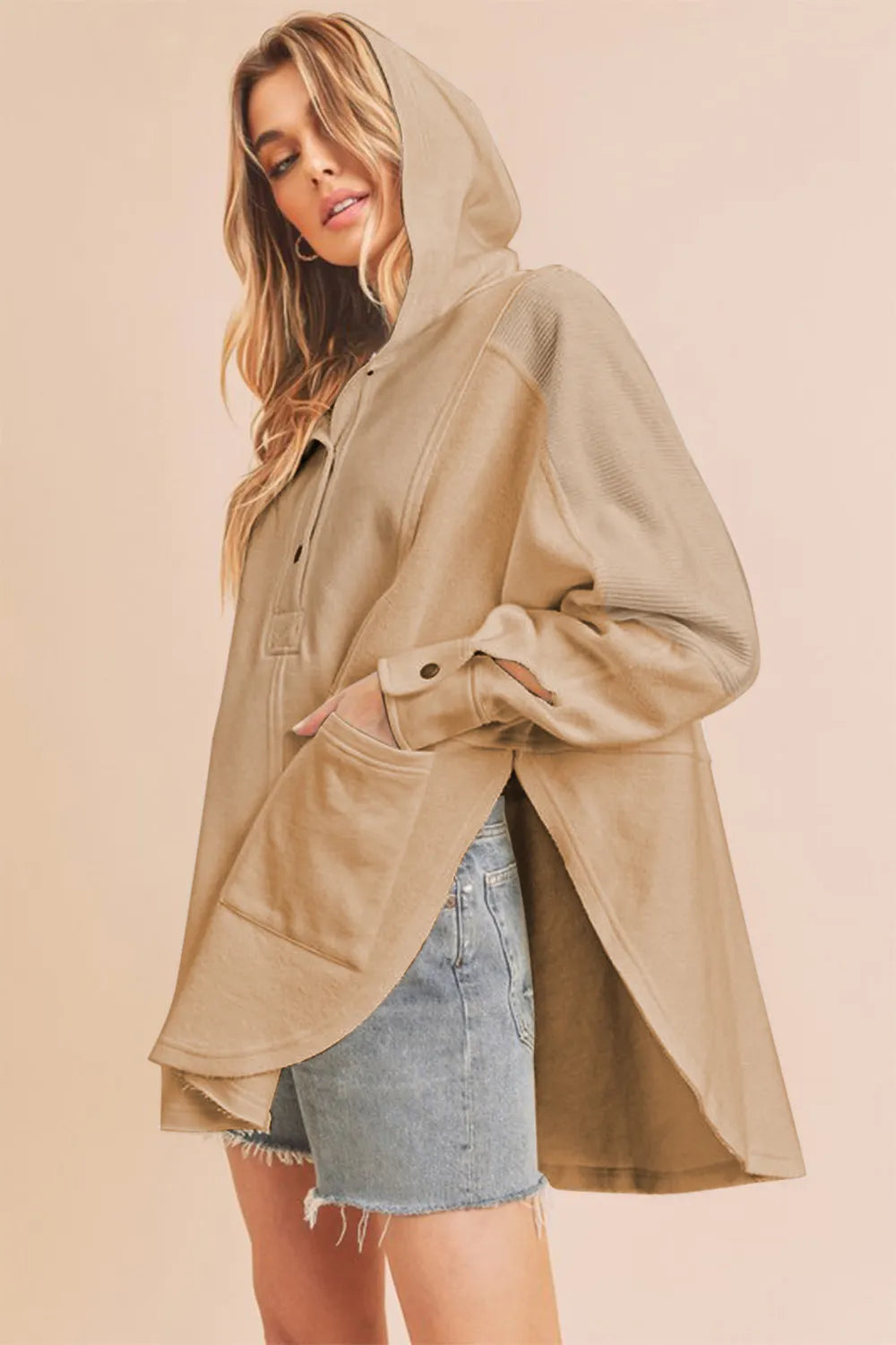 Aemi + Co Slit Half Snap Oversize Hoodie