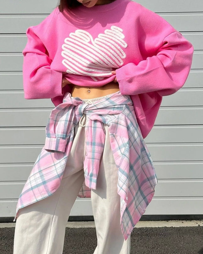 Heart Round Neck Oversized Sweater