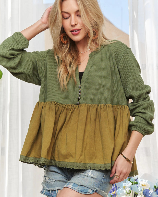 ADORA Mineral Washed Babydoll Tunic Top 