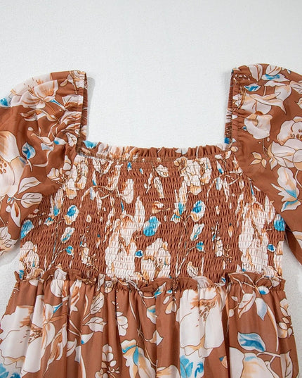 Smocked Printed Long Sleeve Tiered Dress