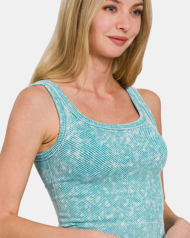 Zenana Washed Ribbed Scoop Neck Wide Strap Tank ICE BLUE