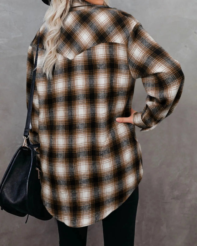Full Size Plaid Button-Up Long Sleeve Shirt Plus Size