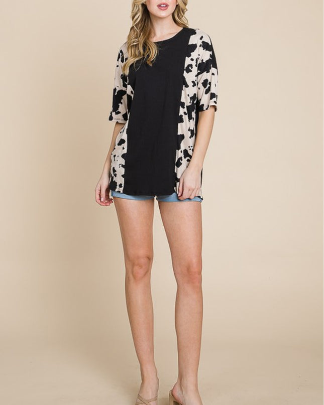 BOMBOM Rodeo Love Ribbed Animal Contrast Tee