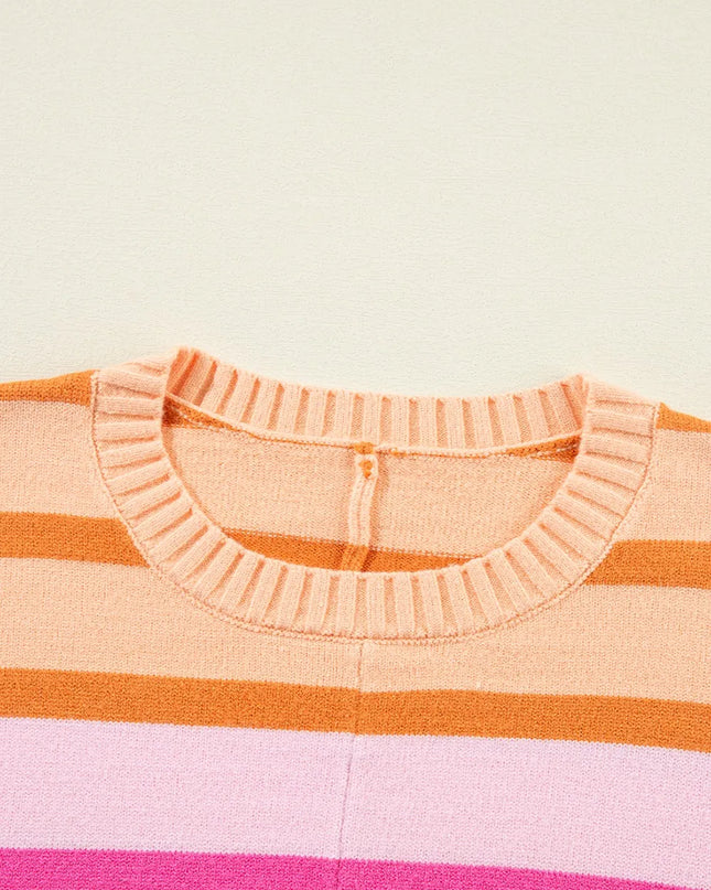 Contrast Striped Round Neck Long Sleeve Knit Top